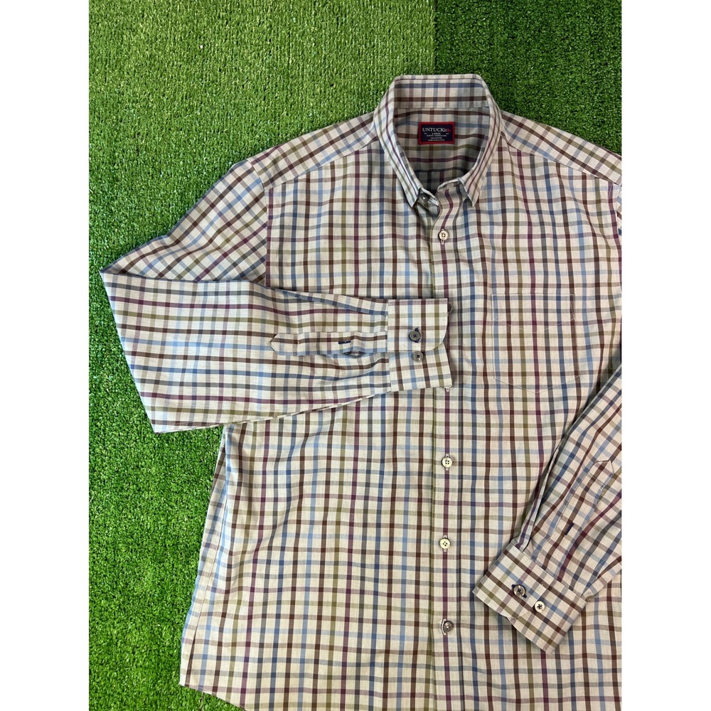 UNTUCKit Mens Plaid Button Down Shirt Long Sleeve Cotton Blue Burgundy Size LG